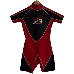 Attitude Red Black Shorty Wetsuit Youth Medium 10-12 Years Swim Surf Water